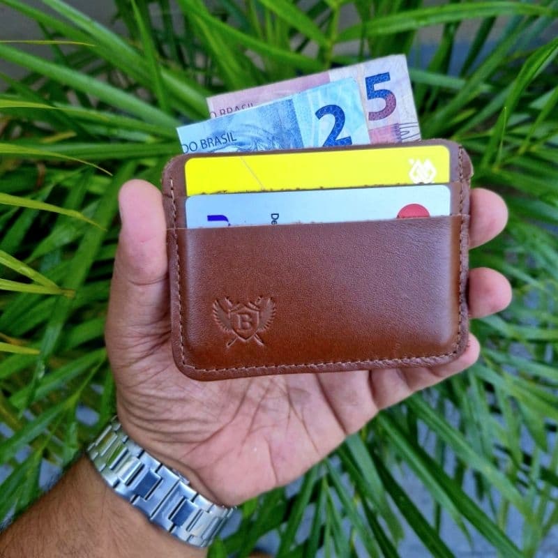 Carteira Masculina Porta Cartão Slim 100%Couro Legítimo Compacta Com 3 Repartições
