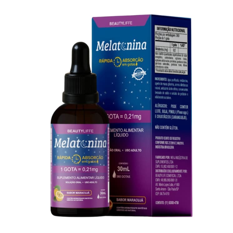 Melatonina BeautyLiffe em Gotas Rápida Absorção, Qualidade no Sono - Evite Insônia - Sabor Maracujá