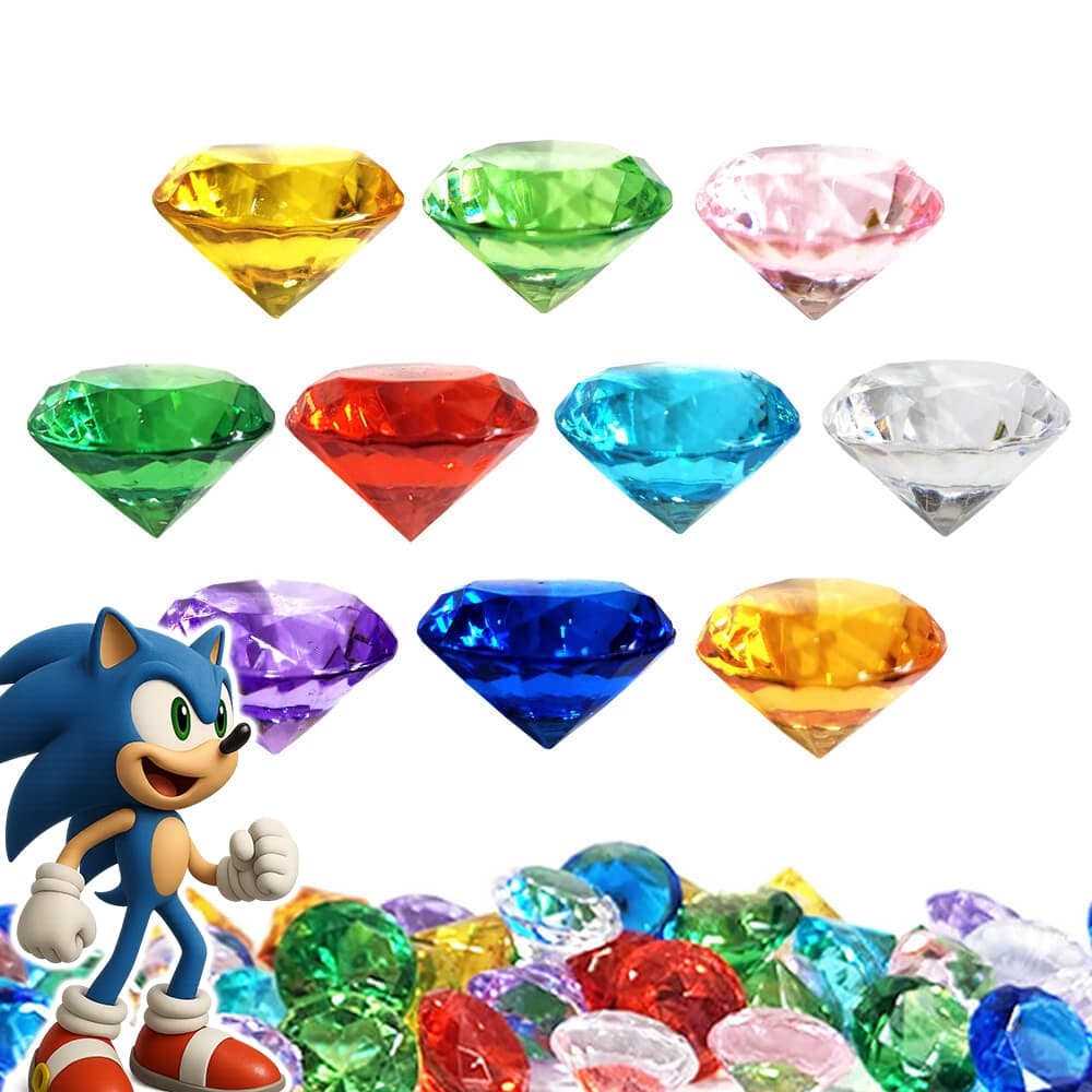 10 Esmeraldas Do Caos Sonic - Kit Completo Jóias Diamantes Coloridos Pedras Preciosas Decorativas Diamante 15mm Cristal