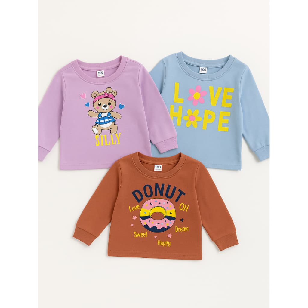 KIT com 3 Blusa de moletom para MENINAS SEM capuz estampado