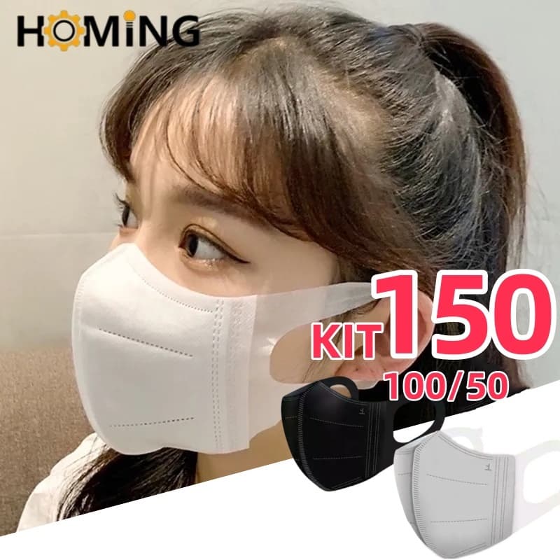 Kit 150 Mascara Descartável 3d Tripla Camada Modelo Coreano