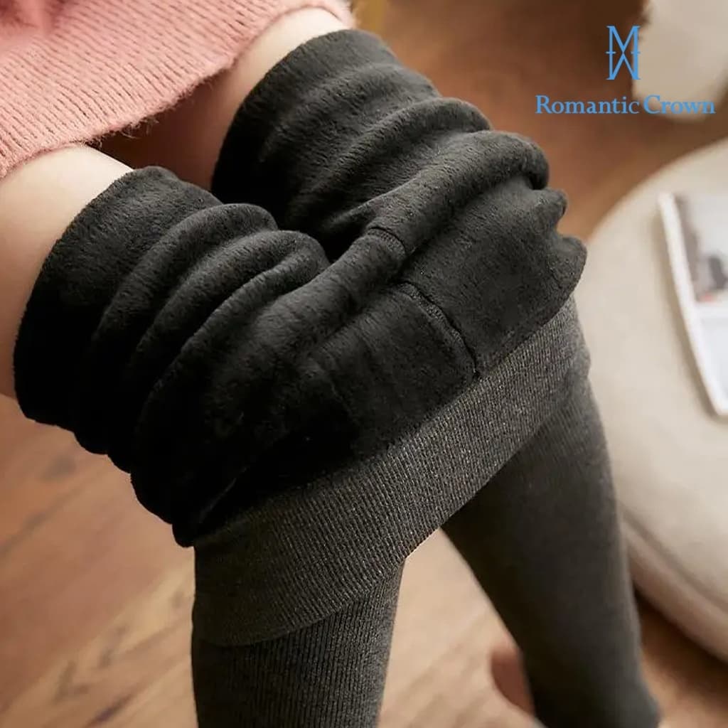 ROMANTIC CROWN Calça Legging Térmica Feminina de Algodão Forrada com Pelúcia Cintura Alta para Inverno