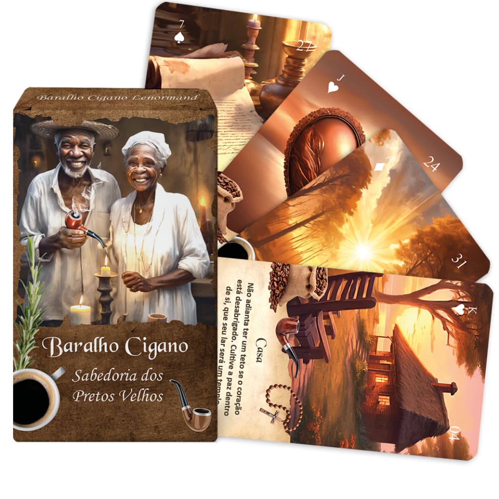 Baralho Cigano Conselhos de Preto Velho Ed. Português, Tarot Lenormand, Plastificado
