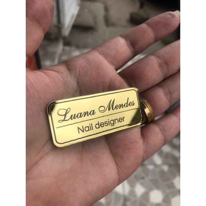 🔸 Crachá Broche Personalizado Acrílico Dourado Espelhado | Nome e Profissão pop