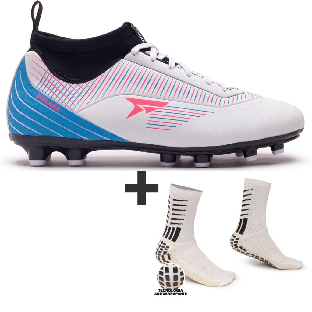Chuteira Botinha Adulto Campo Trava Leve e Confortável + Meia Antiderrapante
