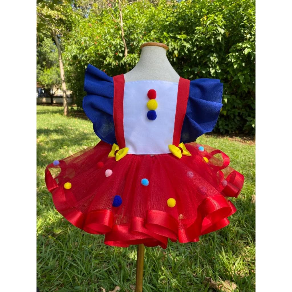 Jardineira Fantasia Palhacinha Vermelha Tule