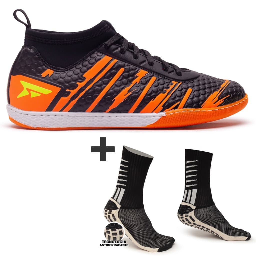Chuteira Botinha Adulto Futsal Quadra Leve e Confortável + Meia Antiderrapante Lançamento