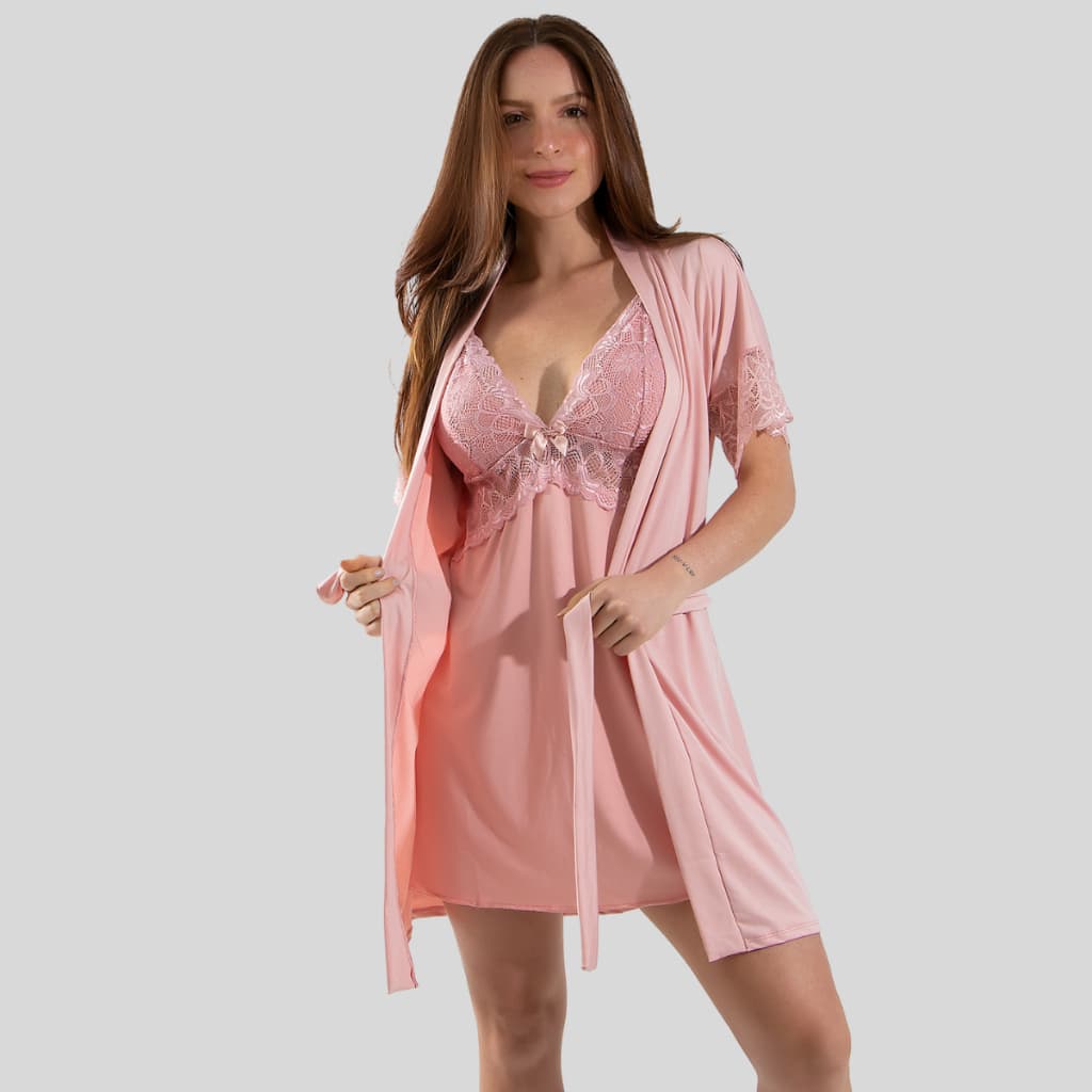 Robe Romantic Com Renda Feminino Lingerie Linha Noite