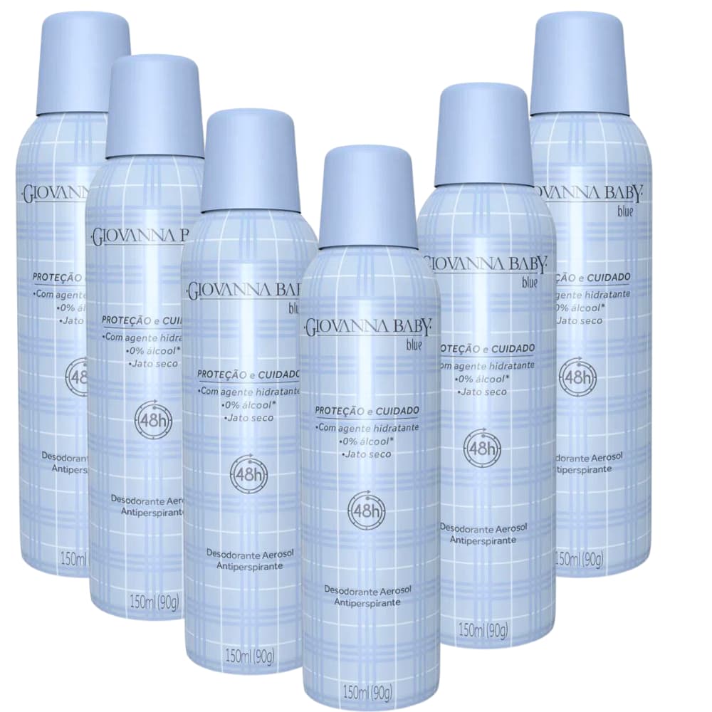 Kit 6 Desodorantes antitranspirantes Spray Giovanna Baby Blue Jato Seco 150ml cada