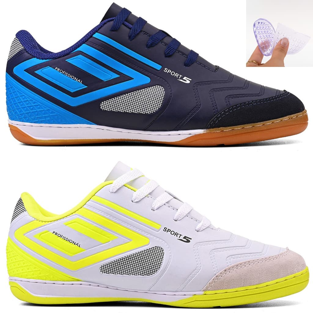 kit 2 Chuteira Salão Futsal PROFISSIONAL +Palmilha 2 Pares Futebol  quadra Feminina  masculina colada e costurada Leve