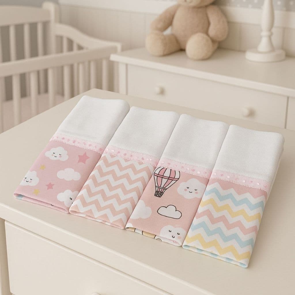 Fralda de Boca Bebe Kit 5 Unidades Babetes Fraldinhas Paninho Toalha Enxoval Menina Menino Rosa Azul