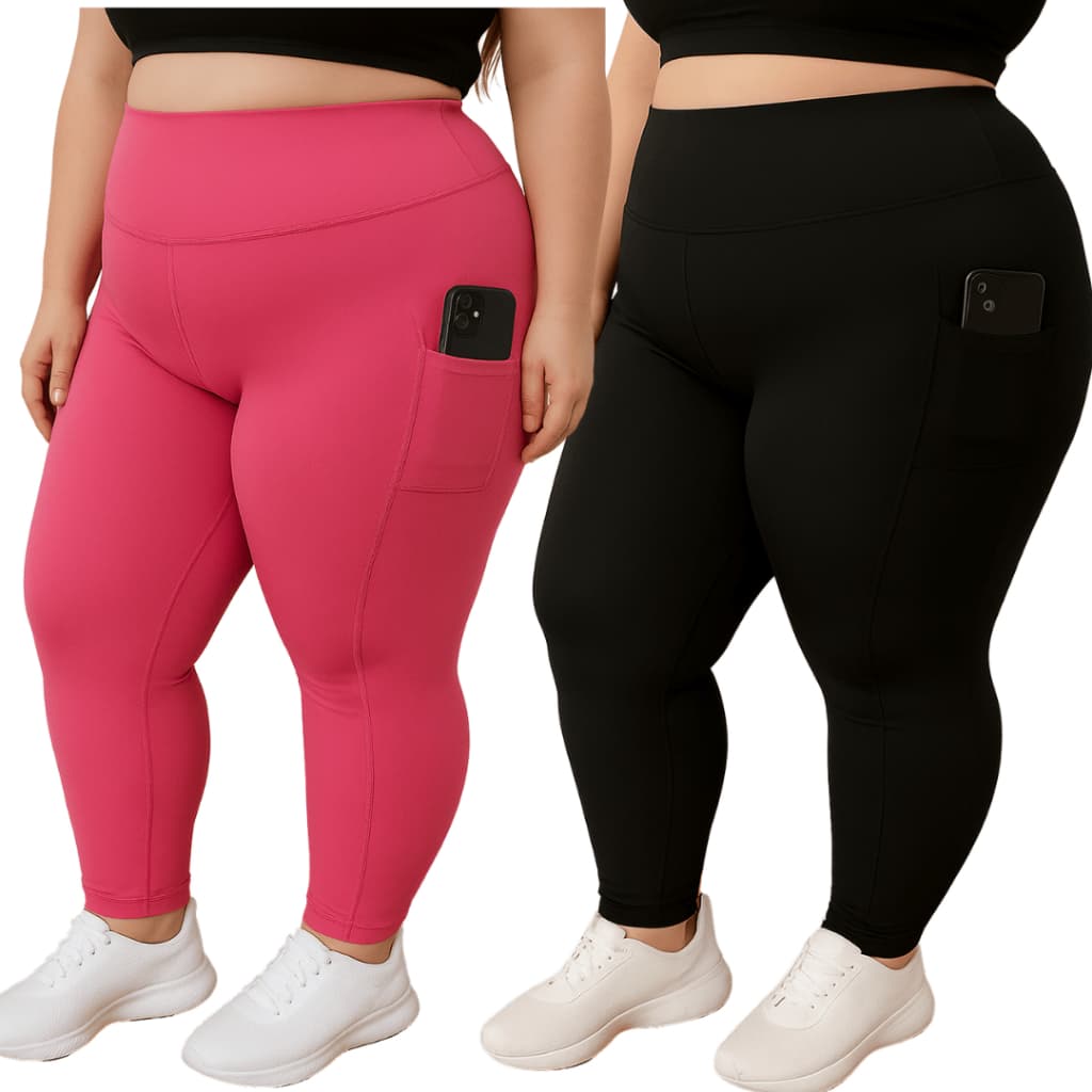 Calça Legging com Bolso Fitness Plus size GG ao EXGG Calça Esportiva Cintura Alta Modeladora Curves