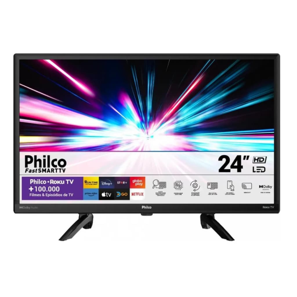 Smart TV LED 24" HD Philco PTV24G5YR2CP Wi-Fi Dolby Audio Roku TV Black