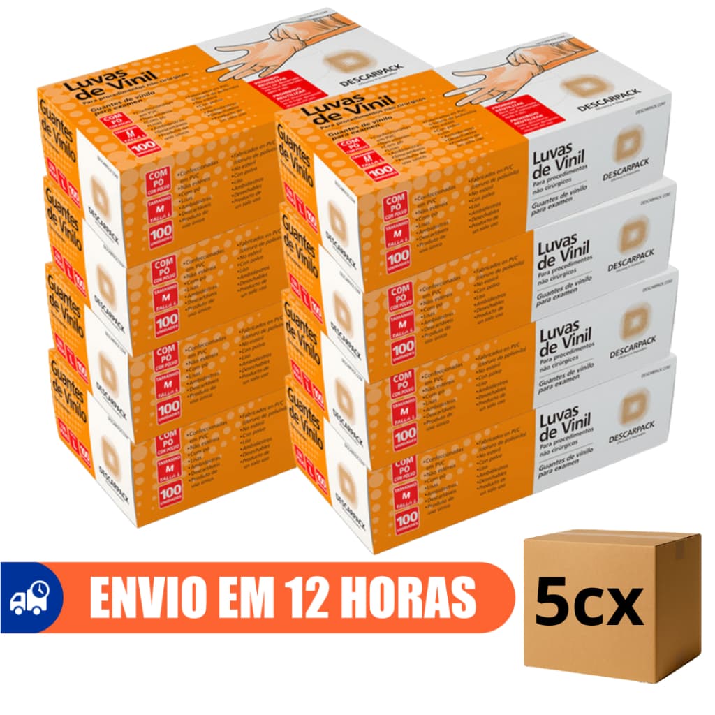 Luva de Procedimento Vinil Transparente Com Pó 500un Selo Anvisa Descarpack