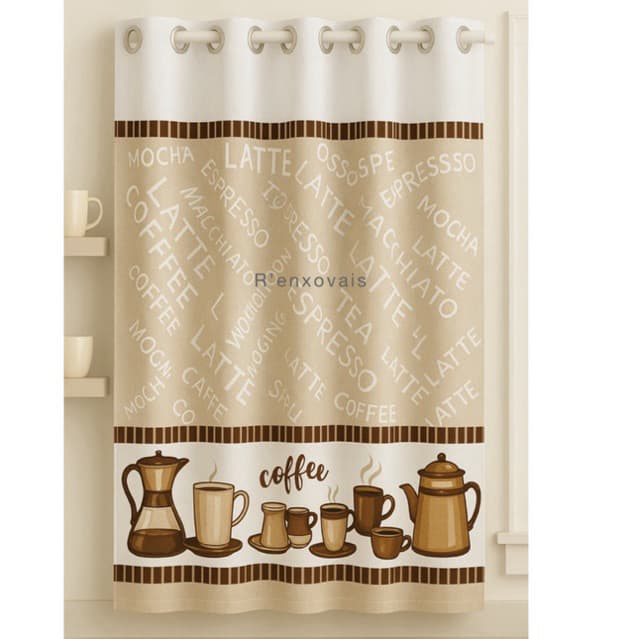 Cortina Cozinha Estampada Oxford 1,00x1,30 Folha Única -  1 Parte