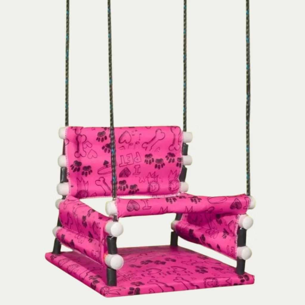 Balanço Infantil Para Crianças Até 31kg Madeira Forrado Com Estampa Rosa Menina