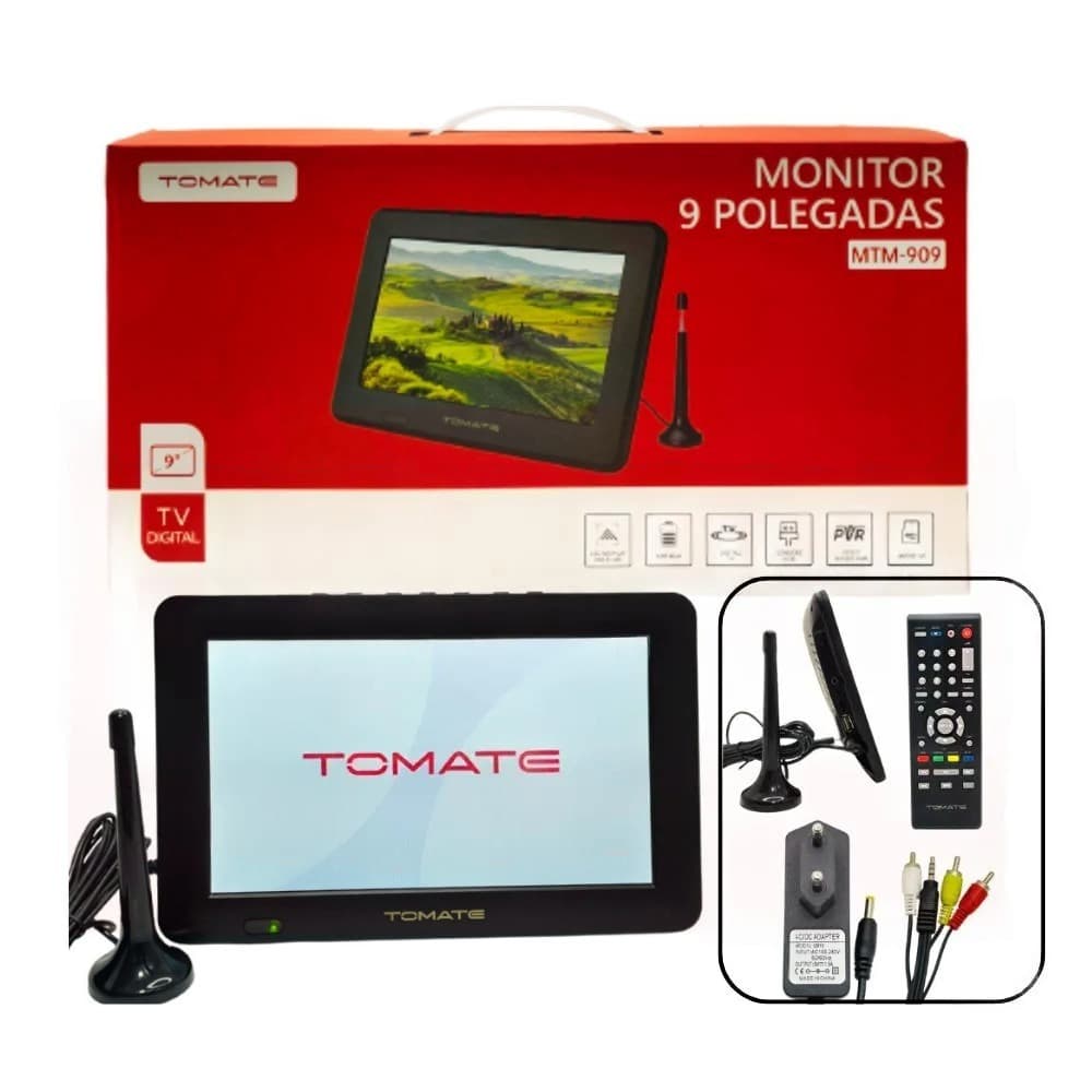 Tv Digital Portátil Recarregável 12 volts  9 polegadas Colorido bivolt 220/110V