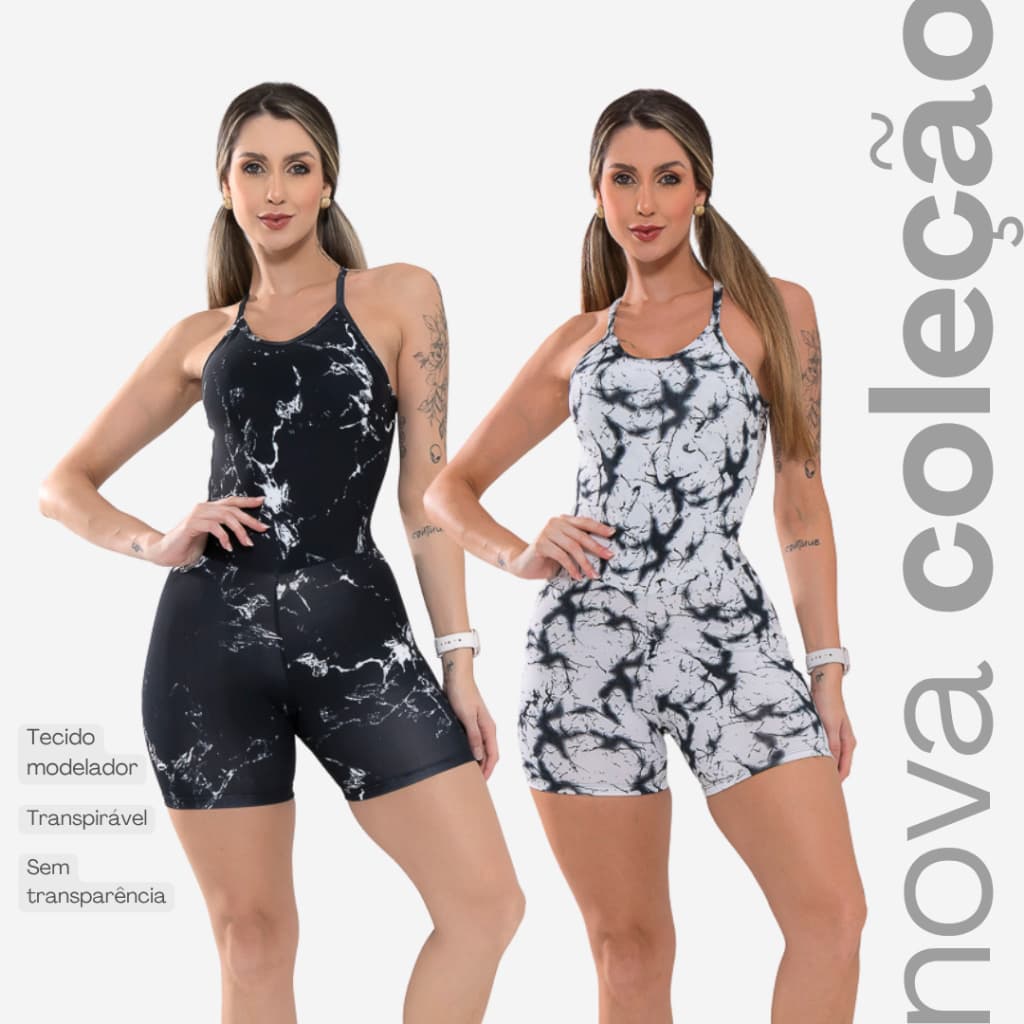 Macaquinho Slim Feminino Modelo Marmorizado Degradê Academia Ginastica