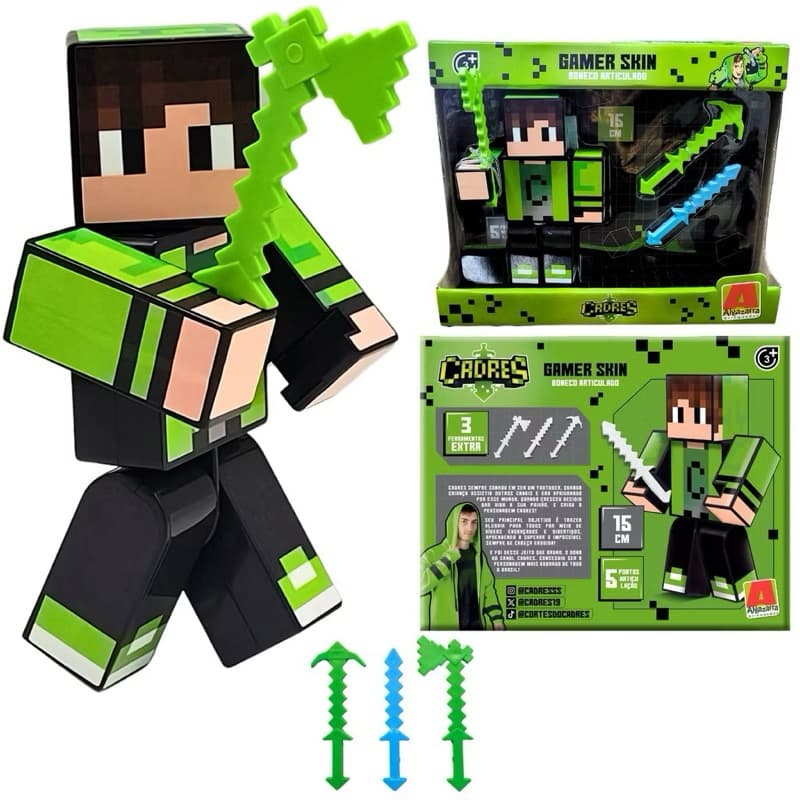 Boneco Minecraft Cadres Articulado 15 cm Com 3 Acessórios