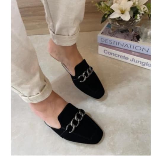 Mule Feminino Bico Quadrado Muller Sandália Corrente