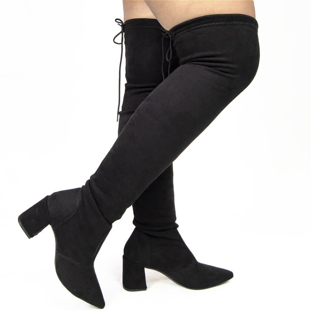 Bota Feminina Over The Knee Com Stresch Bico Fino Salto Bloco Quadrado Promoção Ana Cristina