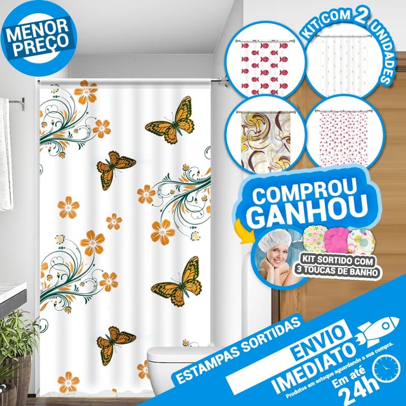 Kit 2 Cortinas Para Box Diversas Estampas Sortidas 100% PE - ENVIO SORTIDO