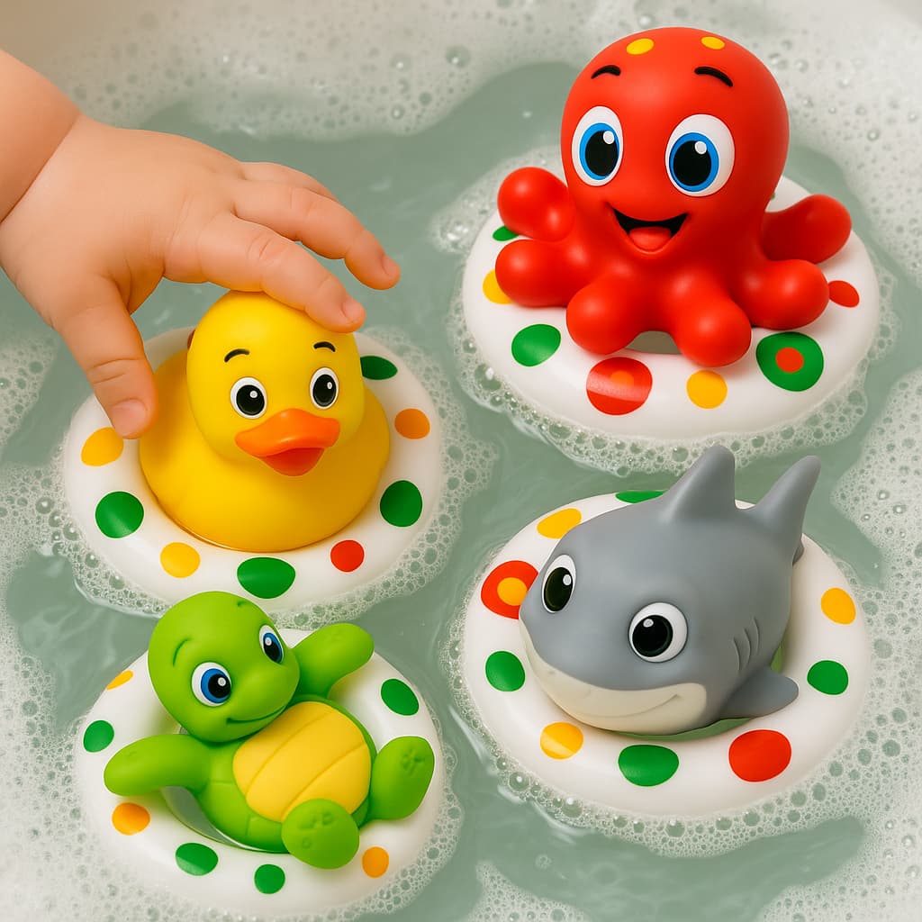 Bichinho de Banho Bebê Flutuante Vinil Macio Patinho Polvo Tubarão Tartaruga Atóxico Banheira Vila Toy INMETRO 4m+