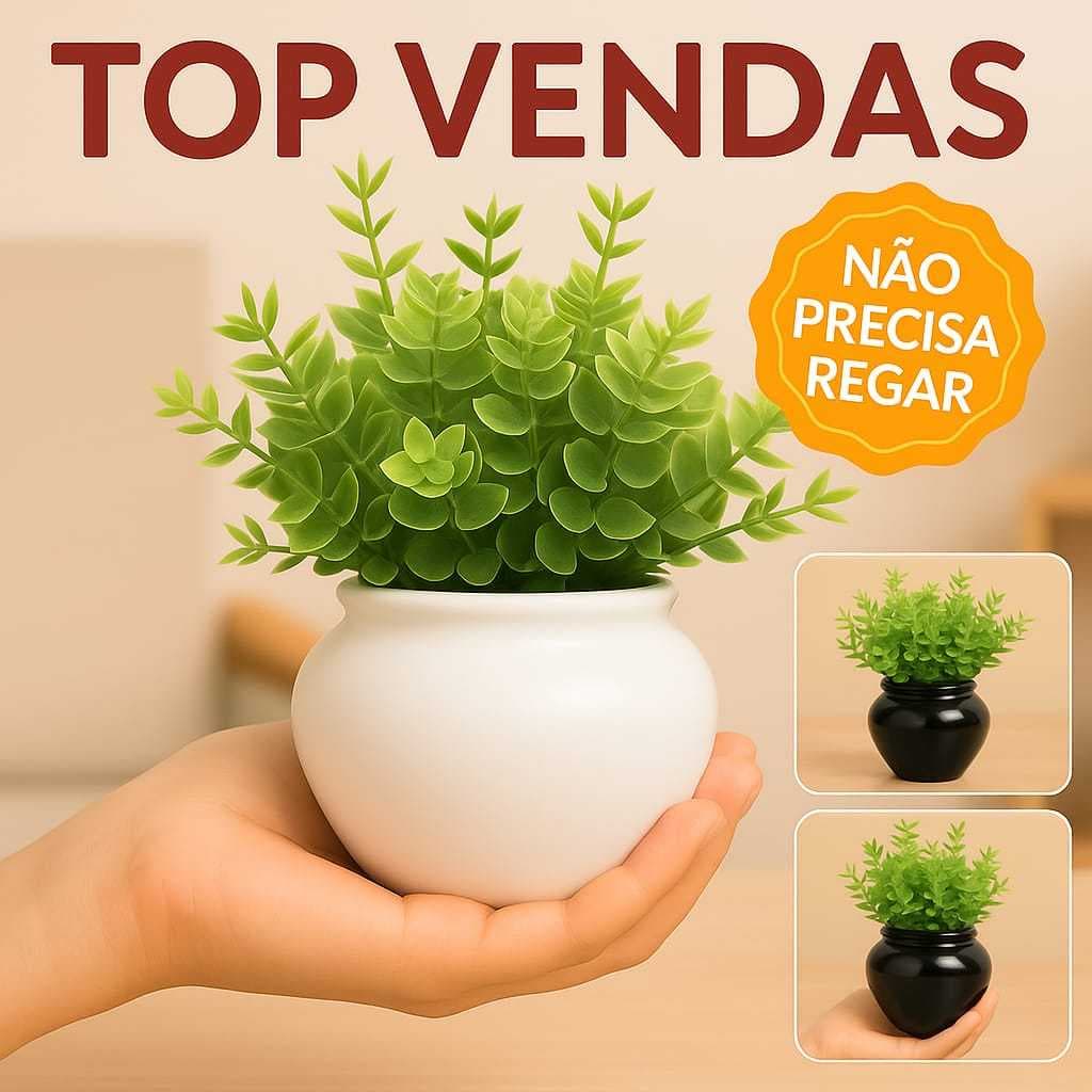 Vasinho de cerâmica com folhagem de eucalipto artificial branco ou preto