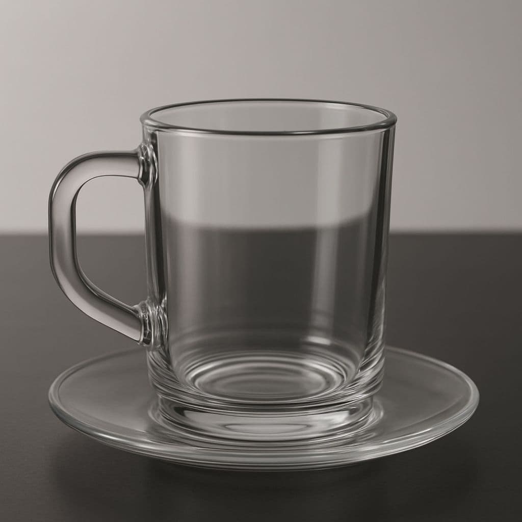 Jogo com 2, 4 ou 6 Xícara de Vidro c/ Pires Plasvale® Tradicional 240ml, Transparente, Resistente