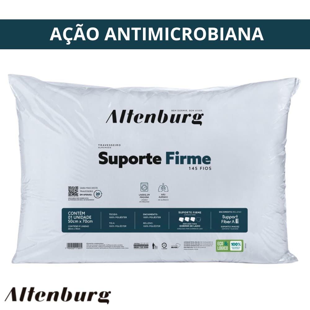 Travesseiro Altenburg Suporte Firme Antialérgico Alto Lavável Em Máquina 50 x 70cm