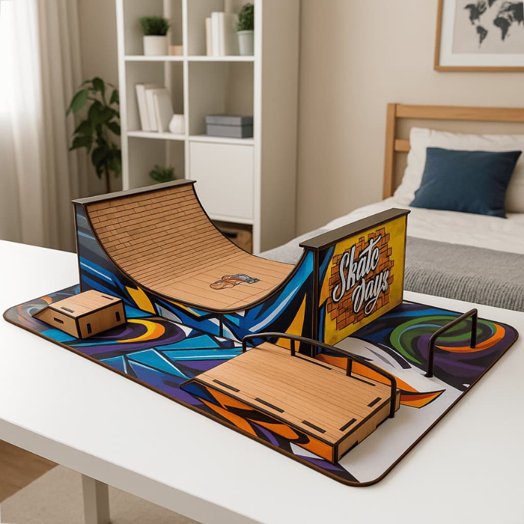 Pista Skate Mdf Adesivado C/ Rampas E Corrimão Manobras