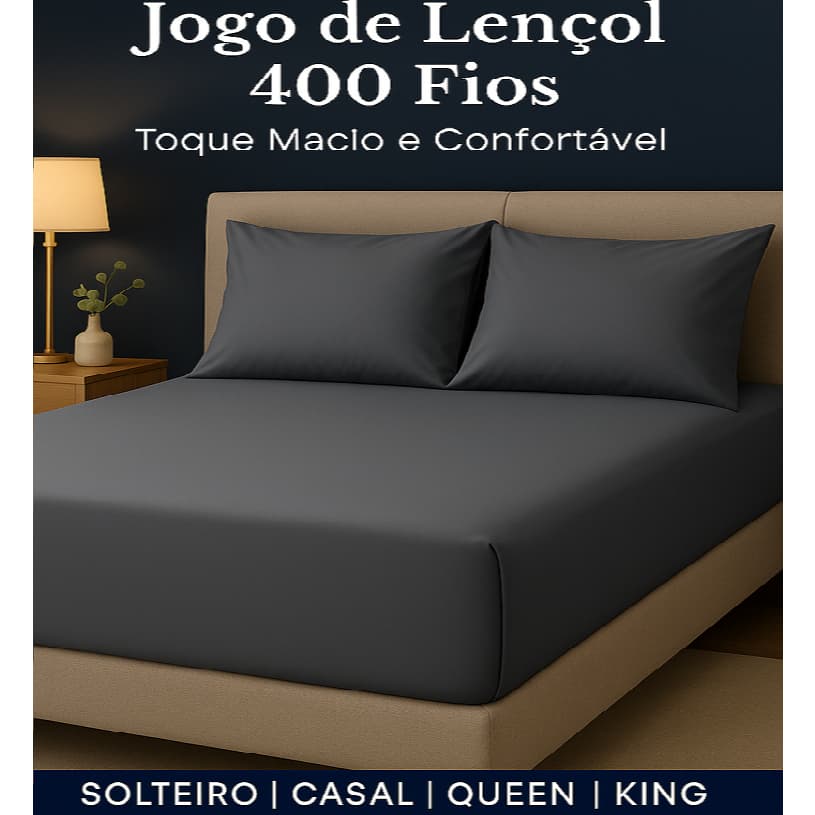 Jogo De Cama Solteiro Casal Queen King Percal 400 Fios 3 Peças Super Macio