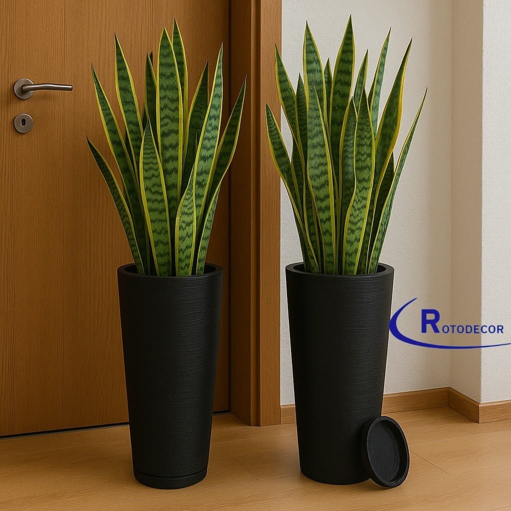 Kit 2 Vasos de Plantas Coluna Ibiza Escovada ou Marmorizada para plantas, áreas internas e externas 70 cm com prato