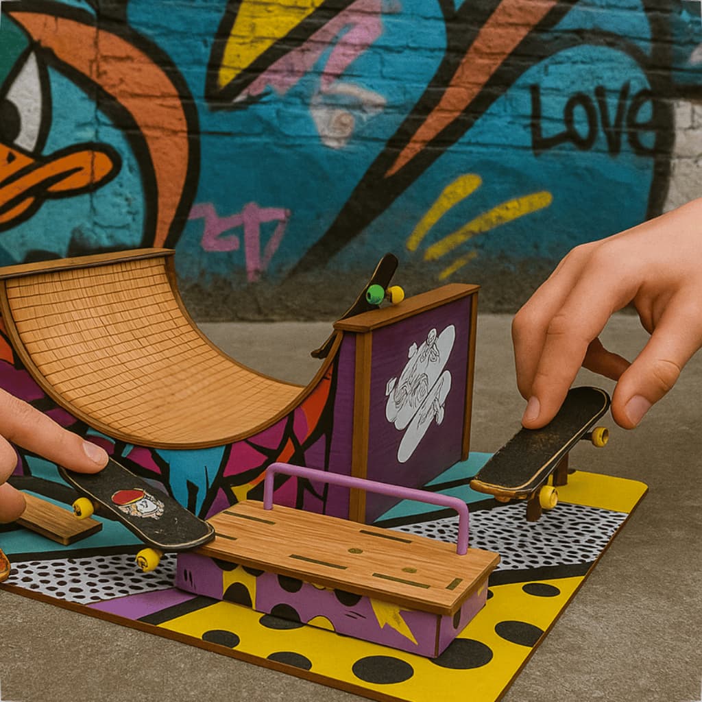 Pista Skate De Dedo Em Mdf Adesivado C/ Três Rampas Para Manobras