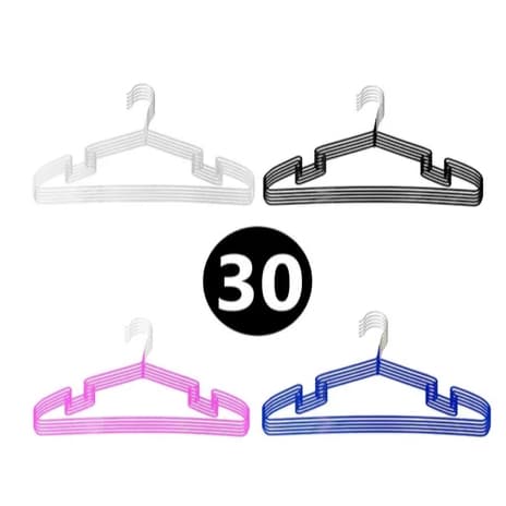 30 Cabides de Aço Emborrachado Com Cava Reforçado Diversas Cores Branco Azul Rosa Preto