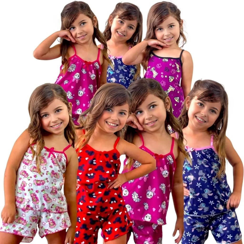Pijama Infantil Baby Doll Estampado com Short Roupa de Dormir