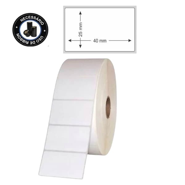 1 Rolo Etiquetas Adesivas Couchê 40x25 1 Coluna - NECESSITA RIBBON