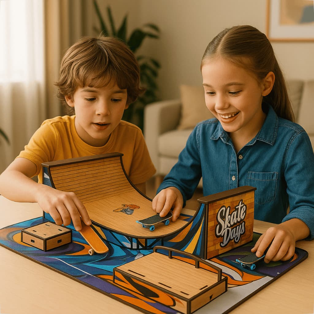 Pista Skate De Dedo Em Mdf Adesivado C/ Três Rampas Para Manobras