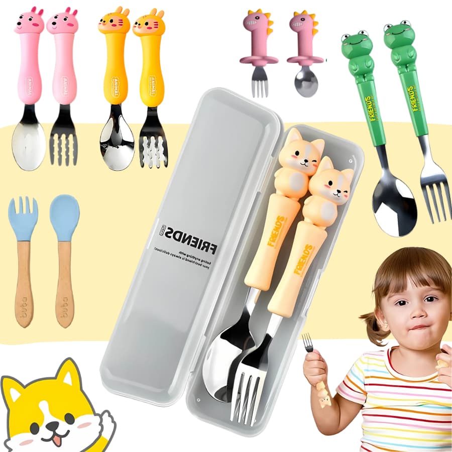 Kit Talheres Infantil Garfo Colher Com Estojo Aço Inox 304