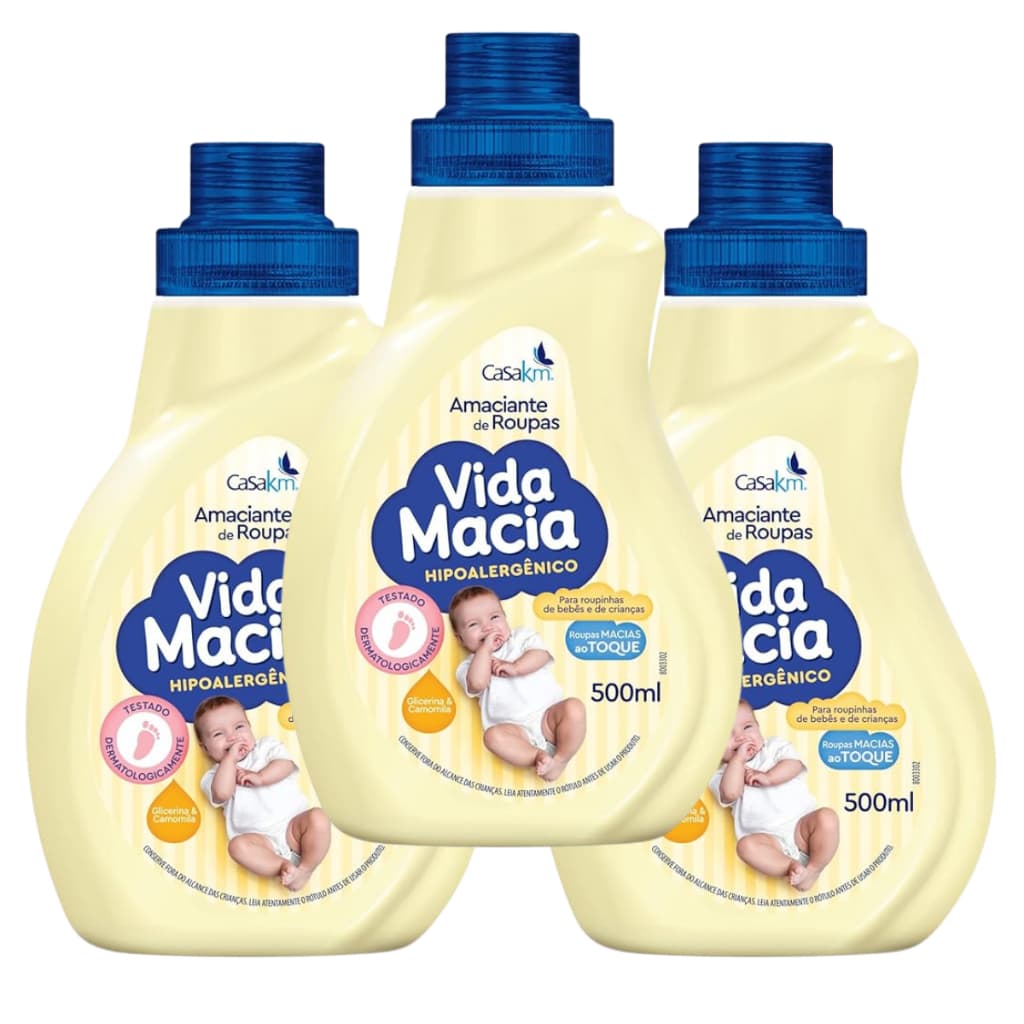 Kit 2/3 Amaciante Vida Macia Camomila Para Bebes Roupa 500ML Hipoalergenicos Nenem Roupinha Criança