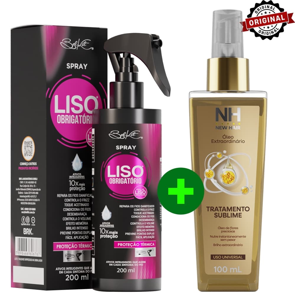 Óleo extraordinário New Hair 100ml + Spray Finalizador Liso Obrigatório 200ml | Proteção térmica