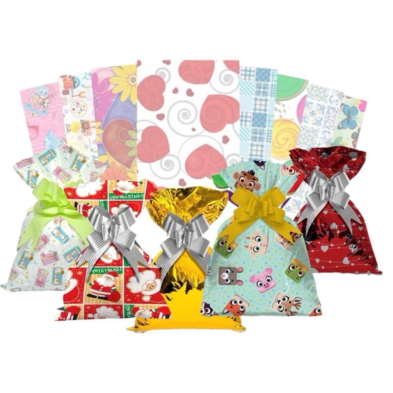 50 sacos de presente metalizados sortido com varias estampas em um unico pacote