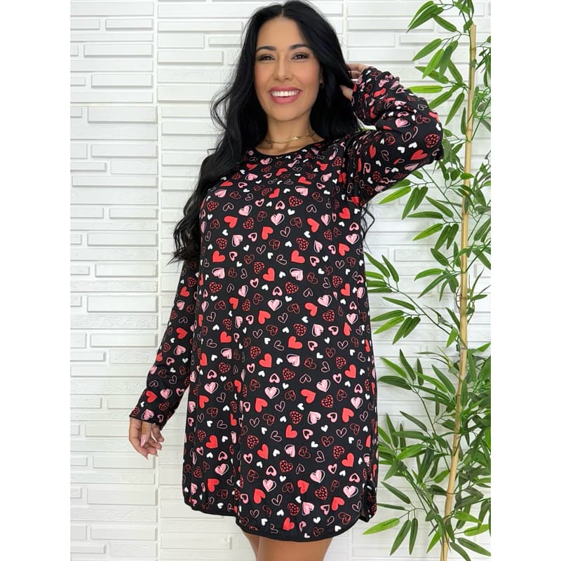 Pijama camisola confortável manga longa Talita noite vestido suede macia soltinha qualidade barato