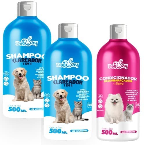 Kit 2 Shampoo Clareador + 1 Condicionador Dog Desembaraça Pelos Cães E Gatos