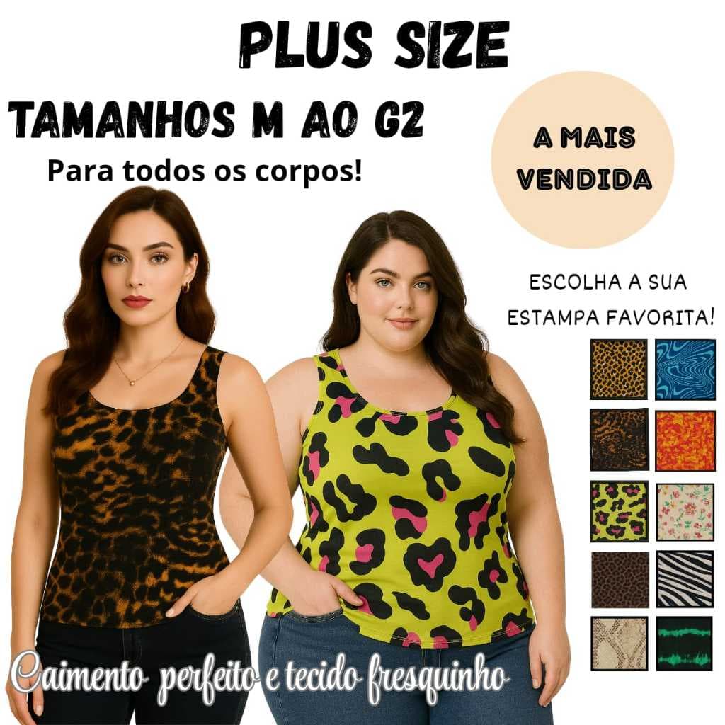 Regata Feminina Básica M ao G2 Alça Larga Estampada