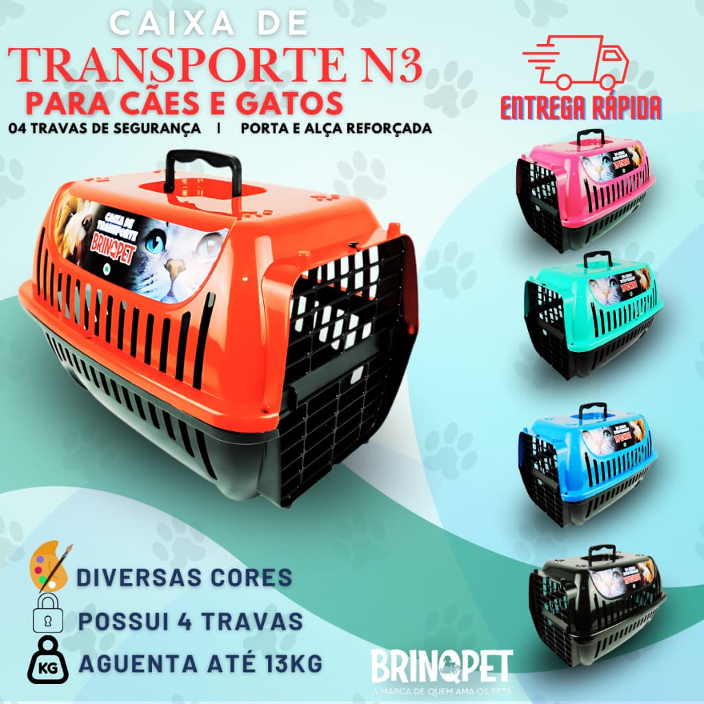 Caixa De Transporte Pet N3 Para Cães e Gatos BrinqPet