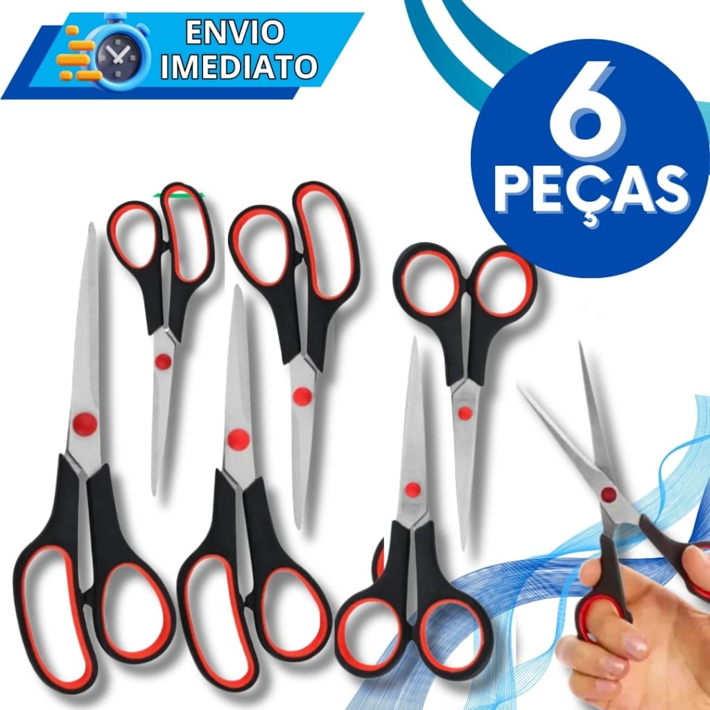 KIT 6 Tesouras Profissionais Grande Media Pequena Para Corte Costura Papel Tecido Para Casa Cozinha Resistente e Afiada
