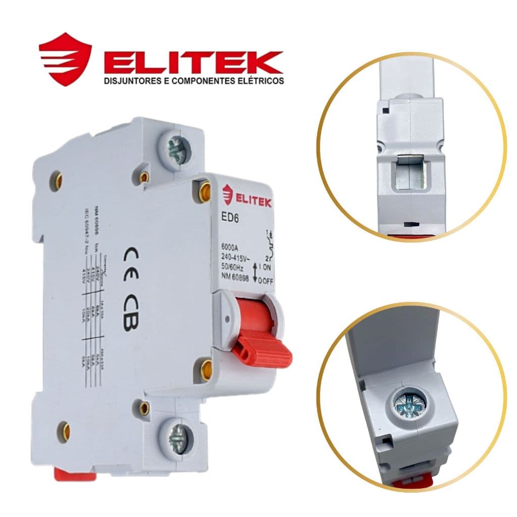 Disjuntor Monopolar Unipolar Din 10a, 16a, 20a, 25a, 32a, 40a, 50a, 63a ou 70a