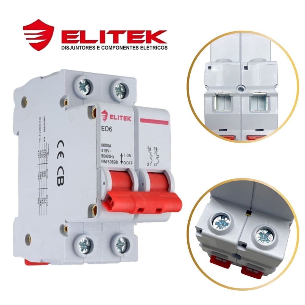 Disjuntor Duplo Bipolar Bifasico de 06a, 10a, 16a, 20a, 25a, 32a, 40a, 50a, 63a, 70a