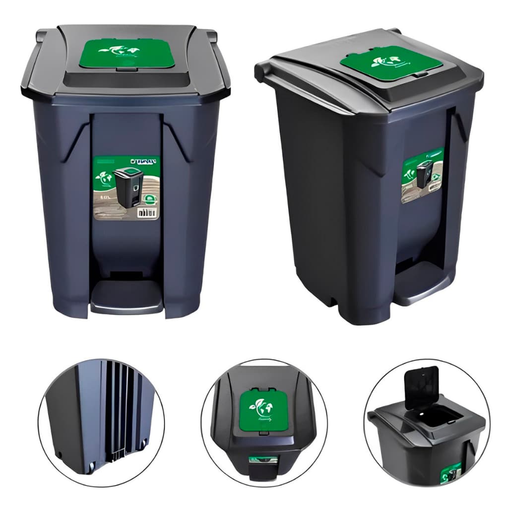 Lixeira Preta 60 Litros Coleta Grande Tampa Click Cozinha Preto
